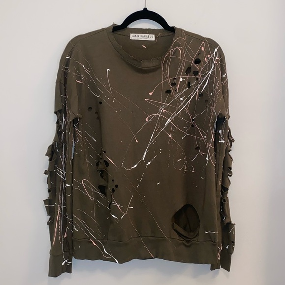 American ABLE Green Paint Splatter Cut Out Scoop Neck Sweater - Picture 1 of 6
